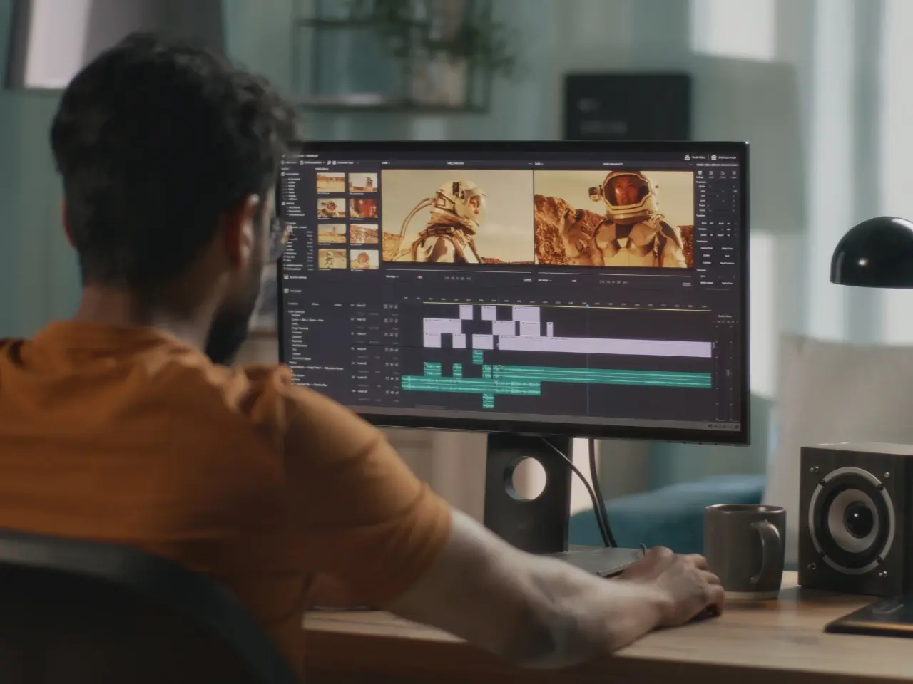 Editing video with captions and subtitles on screen.