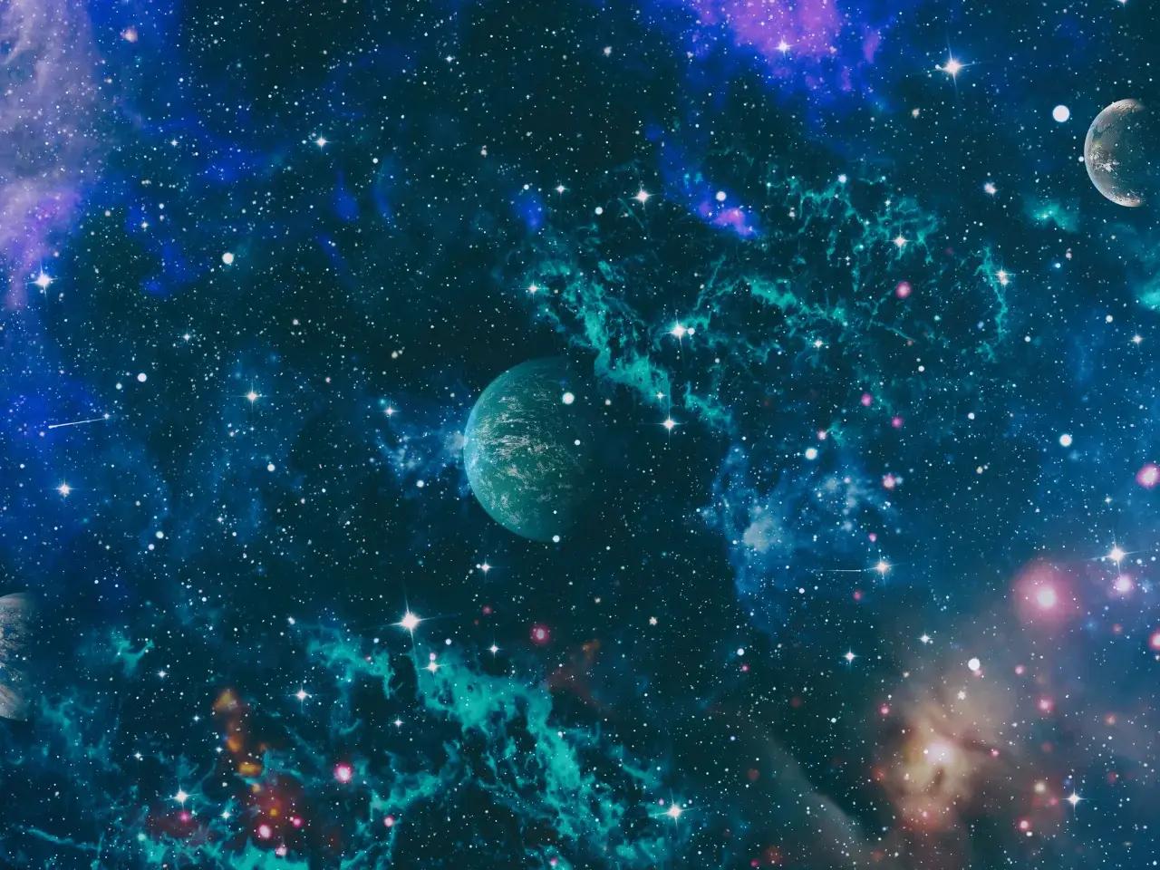 Planets and galaxies in a science fiction cosmos representing alien languages and fictional linguistic systems.