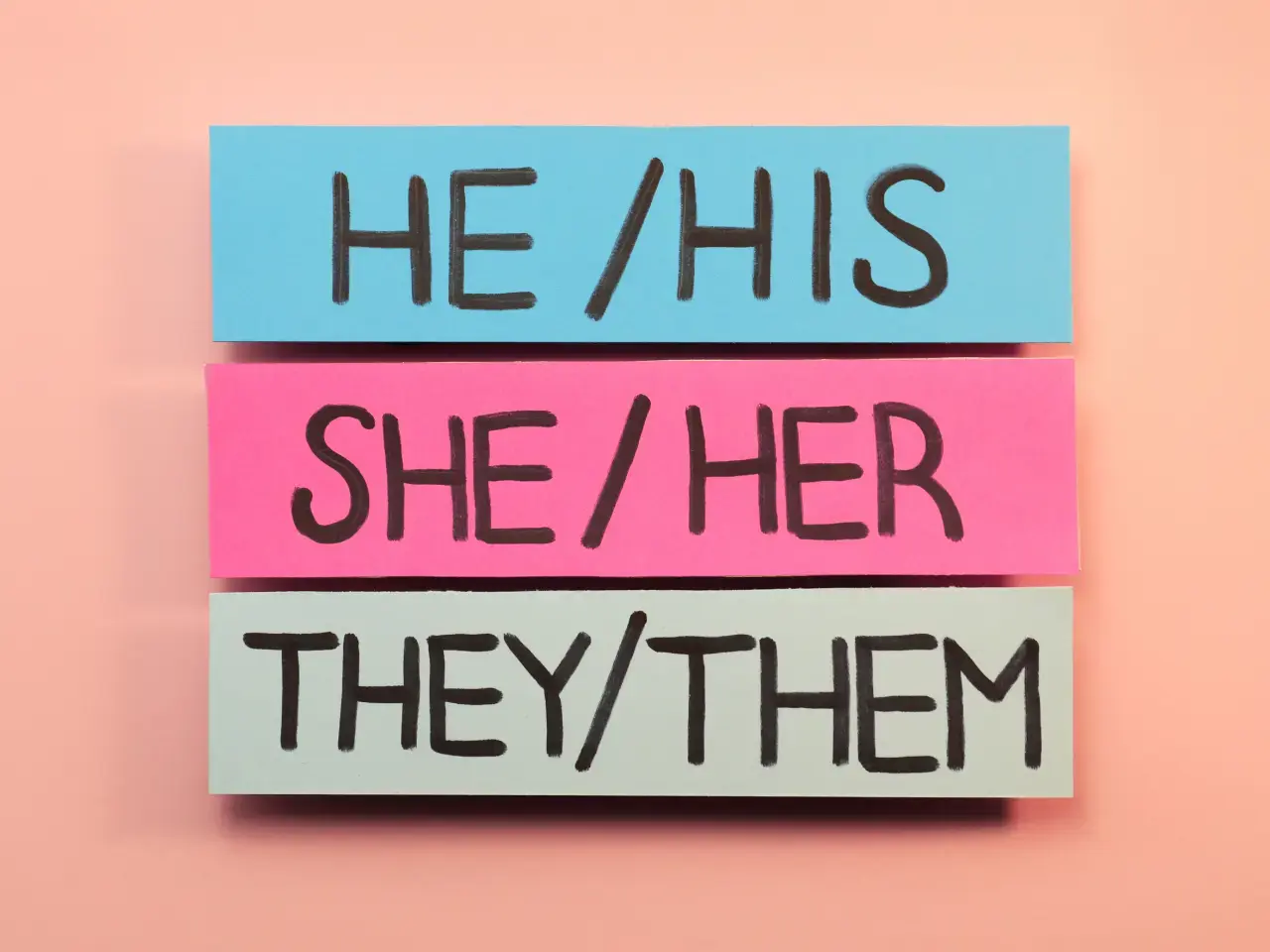 Pronouns he, she, and they represent gendered and neutral language.