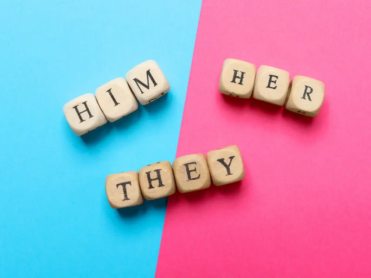 Words him, her, and they showing different gender pronouns.