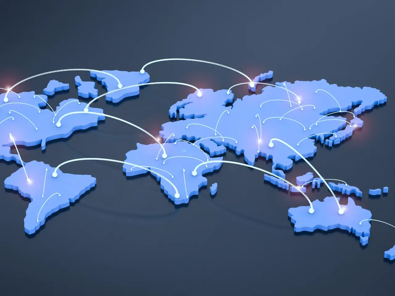 World map with connected regions showing global audience targeting and multilingual SEO strategy.