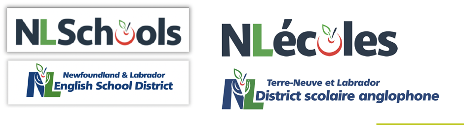 Before-and-after localization of the NLSchools logo and school-district name into French (NLécoles)
