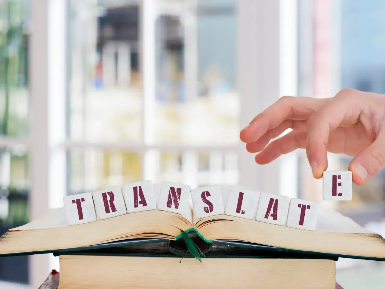 Book-based translation concept showing AI-assisted language conversion for written content.