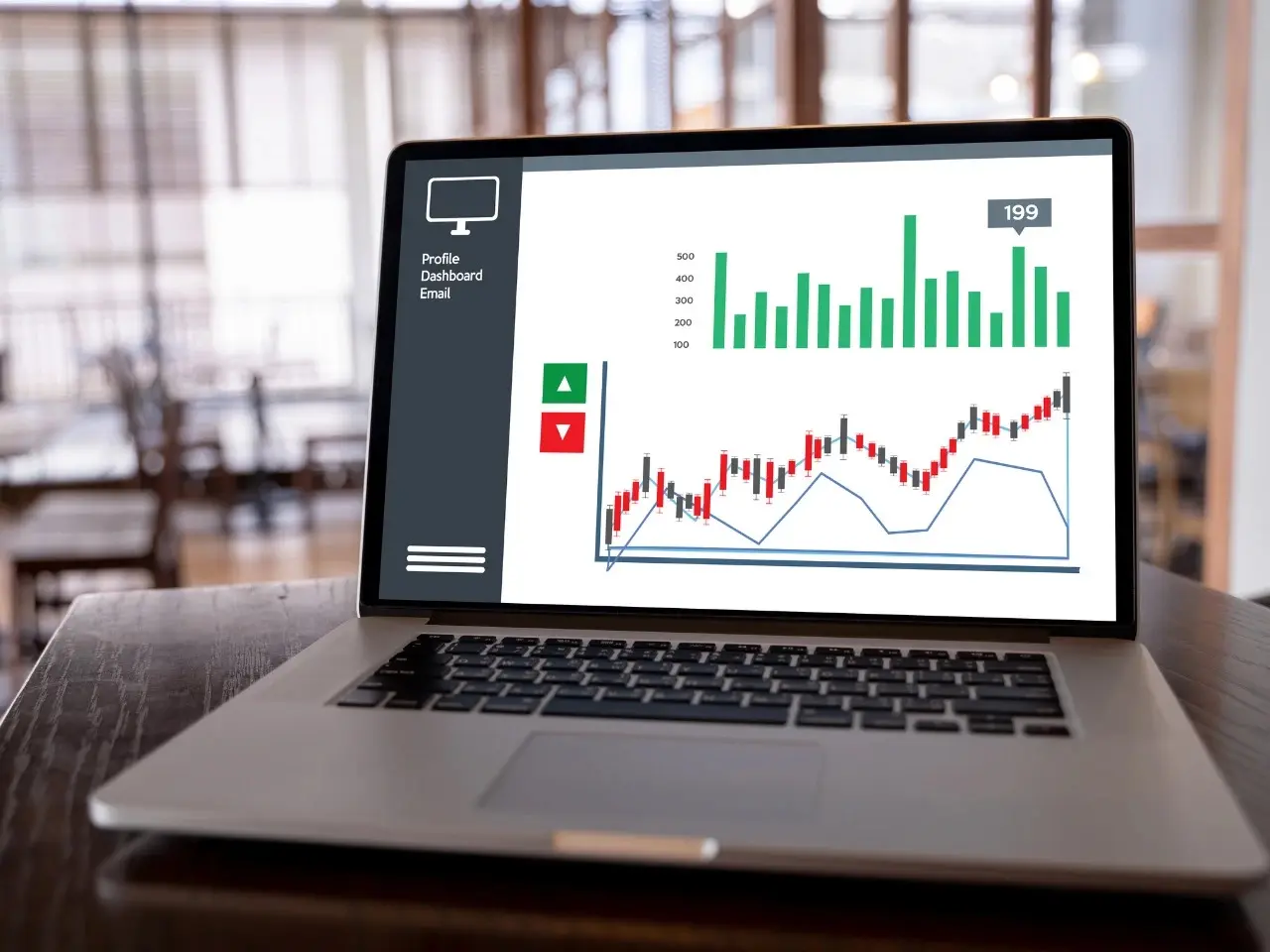 Laptop screen displaying graphs and data analytics, representing the key elements of localization in monitoring and adapting to markets.