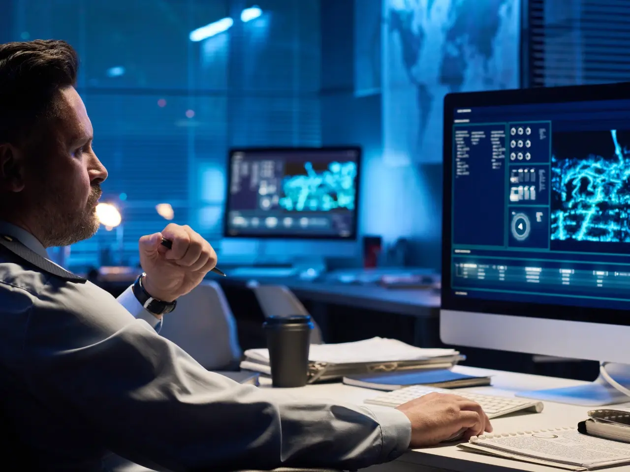 Monitoring global operations and data for international strategy.