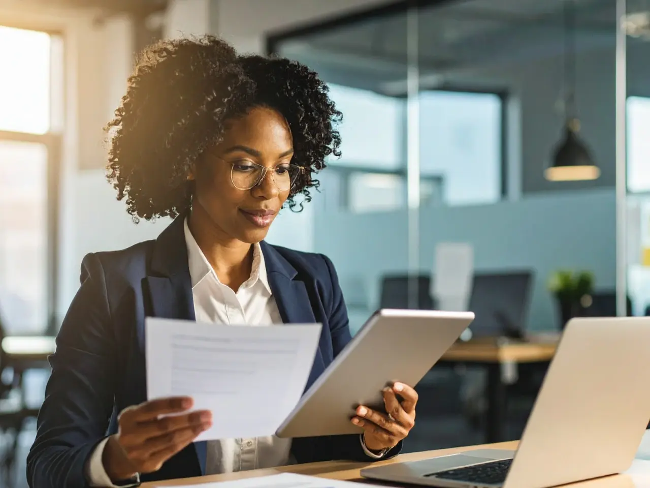 Professional reviewing language documents for clarity and compliance.