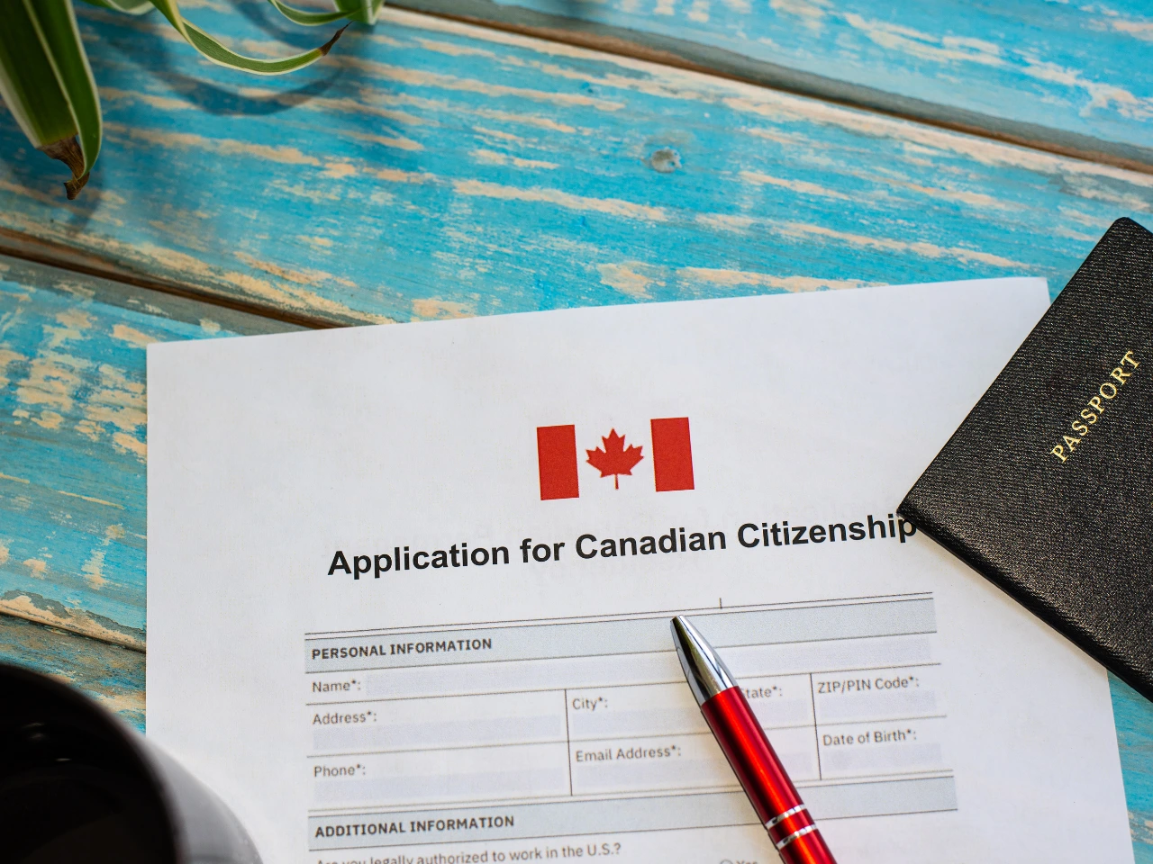Proof of Citizenship application form with Canadian passport and supporting documents.