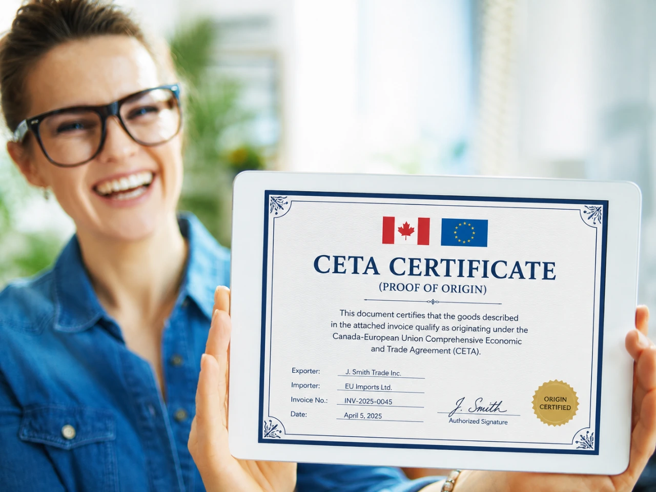 CETA proof of origin document used for exports from Canada to the European Union.
