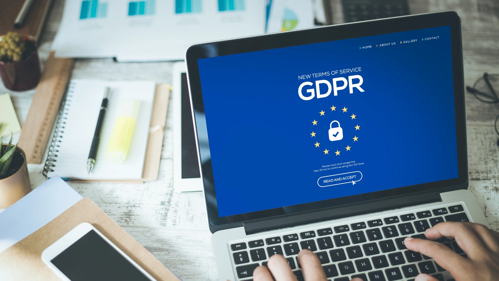 Laptop displaying GDPR information for privacy compliance.