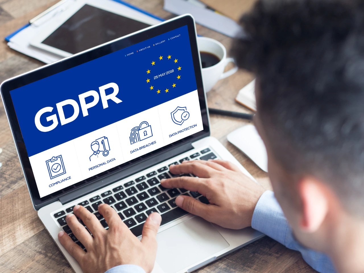 Business professional reviewing GDPR requirements for international operations.