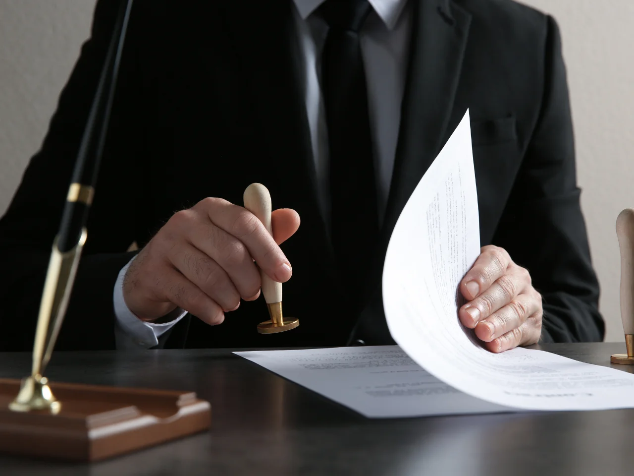 Official document being stamped for authentication and legalization of foreign corporate documents.