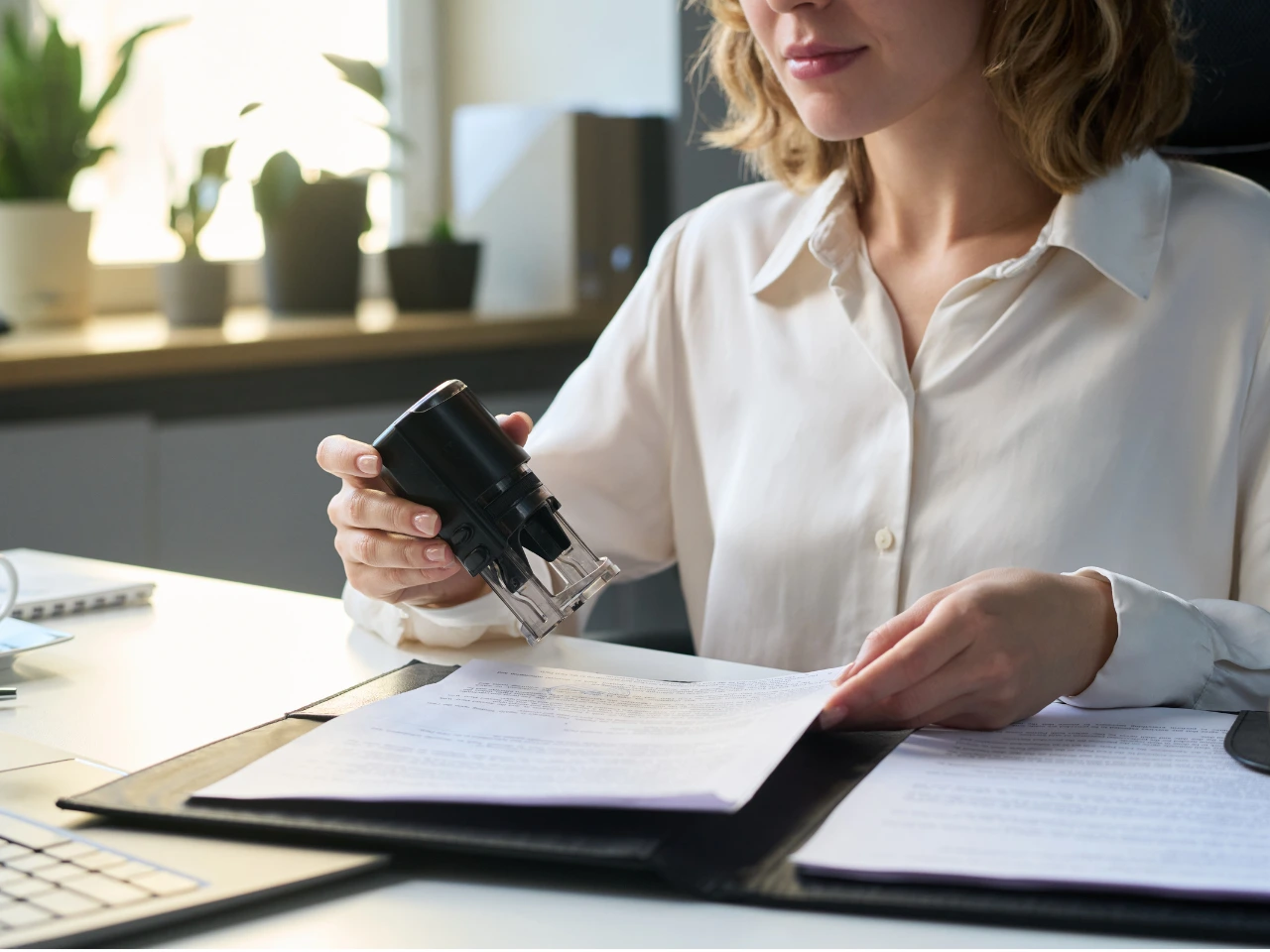 Professional reviewing product label documents for English and French translation.
