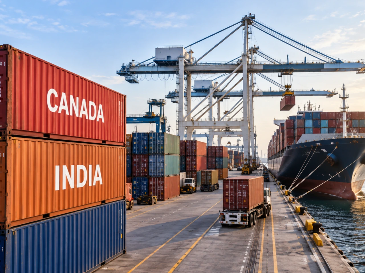 Canada and India shipping containers representing changing merchandise trade.