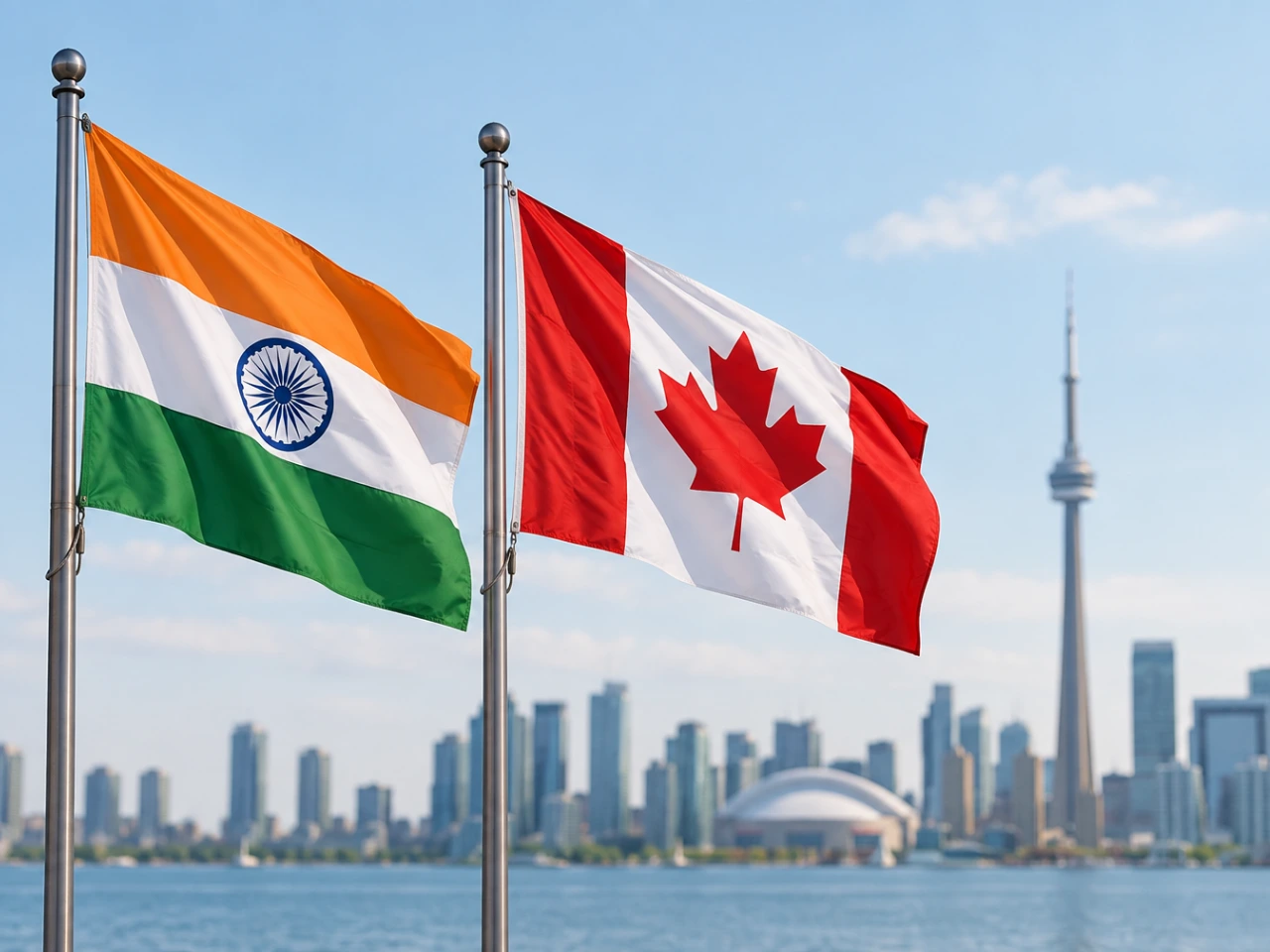 Indian and Canadian flags representing their growing trade relationship.