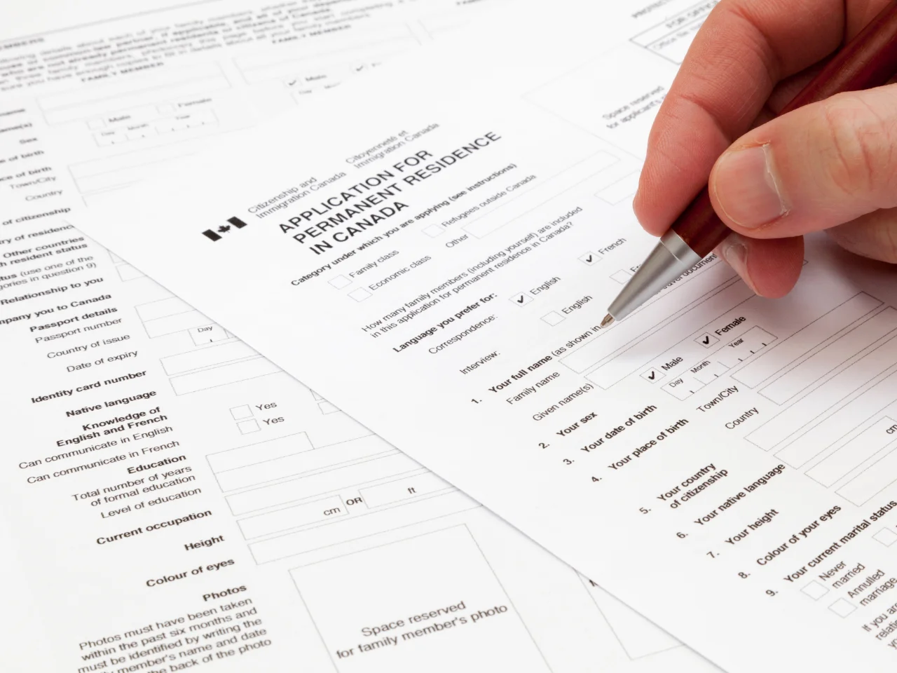 Canadian residency application form for tax residency verification.