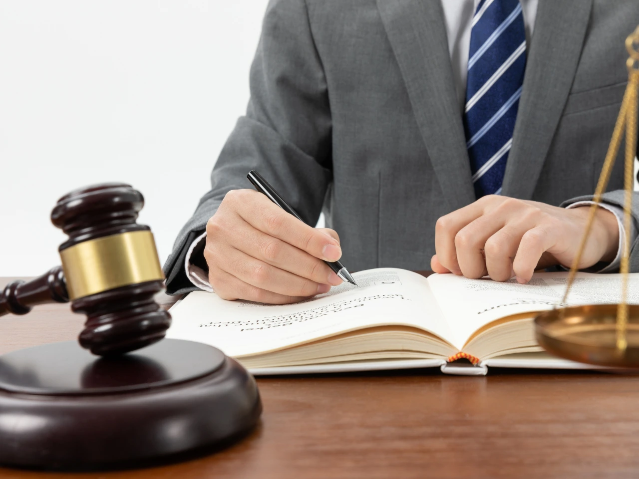 Legal professional reviewing Quebec language law documents.